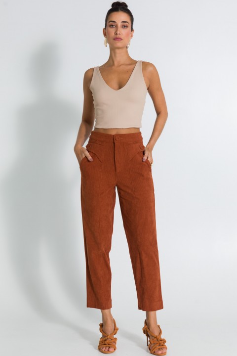 Calça Cigarreti Texturizada de Alfaiataria Feminina Carolaine - Marrom - Tlic Rio