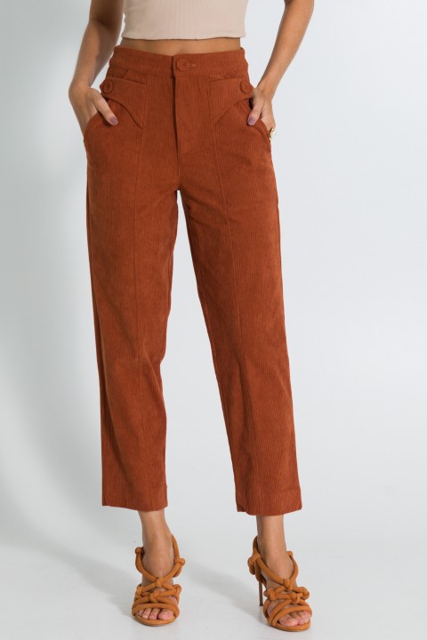 Calça Cigarreti Texturizada de Alfaiataria Feminina Carolaine - Marrom - Tlic Rio