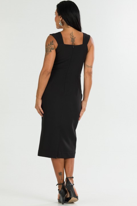 Vestido Midi com Alça de Alfaiataria Feminina Jerusa - Preto - Tlic Rio