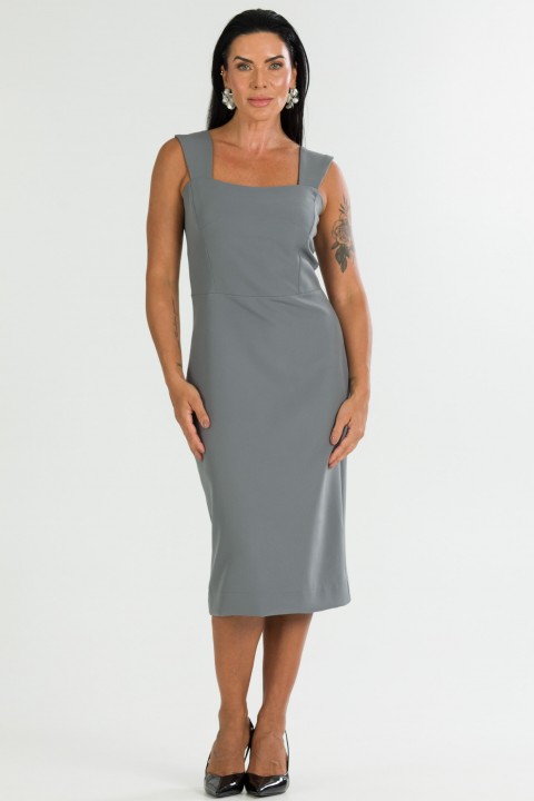 Vestido Midi com Alça de Alfaiataria Feminina Jerusa - Cinza Grafite - Tlic Rio