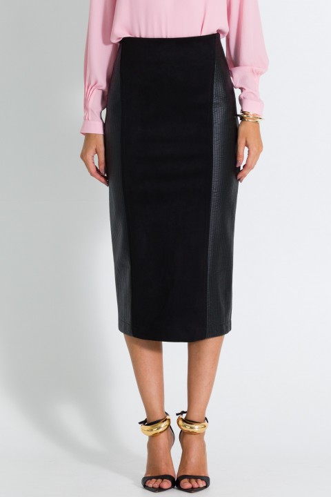 Saia Midi de Suede de Alfaiataria Feminina Linda - Preto - Tlic Rio