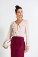 Blusa Manga Longa com Babado Caracol de Alfaiataria Feminina Merry - Bege - Tlic Rio