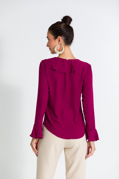 Blusa Manga Longa com Babado Caracol de Alfaiataria Feminina Merry - Bordo - Tlic Rio