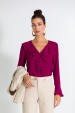 Blusa Manga Longa com Babado Caracol de Alfaiataria Feminina Merry - Bordo - Tlic Rio