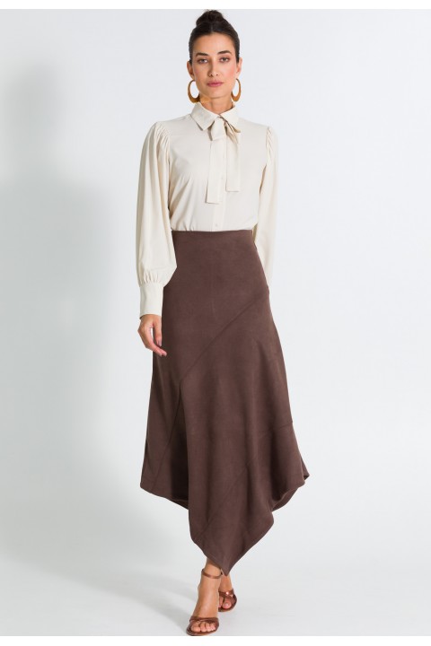 Saia Midi de Suede Alfaiataria Feminina Anabela - Chocolate - Tlic Rio