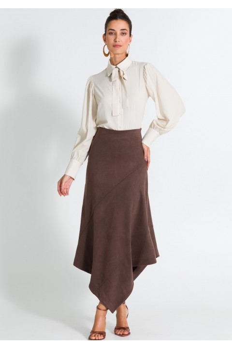 Saia Midi de Suede Alfaiataria Feminina Anabela - Chocolate - Tlic Rio