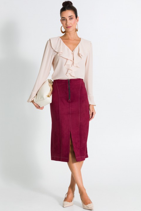Saia Midi com Pesponto de Alfaiataria Feminina Helen - Bordo Port Royale - Tlic Rio