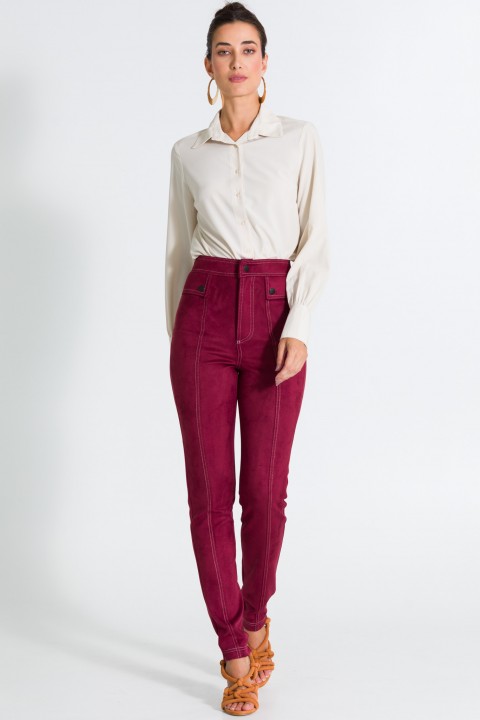 Calça Skinny com Pespontado de Alfaiataria Feminina Giana - Bordo - Tlic Rio