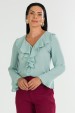 Blusa Manga Longa com Babado Caracol de Alfaiataria Feminina Merry - Azul - Tlic Rio