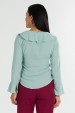 Blusa Manga Longa com Babado Caracol de Alfaiataria Feminina Merry - Azul - Tlic Rio