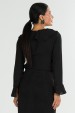 Blusa Manga Longa com Babado Caracol de Alfaiataria Feminina Merry - Preto - Tlic Rio