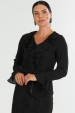 Blusa Manga Longa com Babado Caracol de Alfaiataria Feminina Merry - Preto - Tlic Rio
