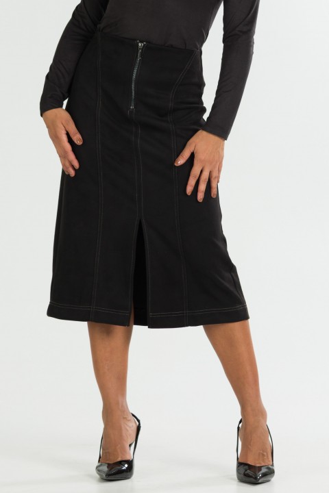 Saia Midi com Pesponto de Alfaiataria Feminina Helen - Preto - Tlic Rio