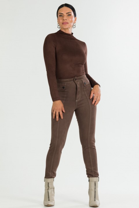 Calça Skinny com Pespontado de Alfaiataria Feminina Giana - Chocolate - Tlic Rio