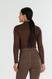 Blusa Manga Longa com Gola Alta de Alfaiataria Feminina Kezia - Chocolate - Tlic Rio