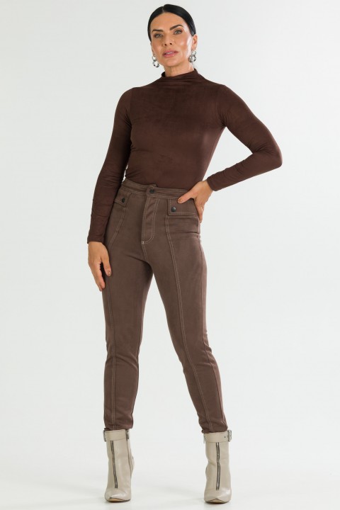 Blusa Manga Longa com Gola Alta de Alfaiataria Feminina Kezia - Chocolate - Tlic Rio
