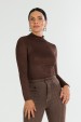 Blusa Manga Longa com Gola Alta de Alfaiataria Feminina Kezia - Chocolate - Tlic Rio