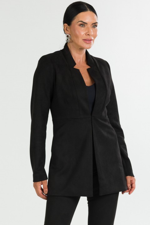 Blazer Alongado com Recorte Frontal de Alfaiataria Feminina Electra -Preto - Tlic Rio