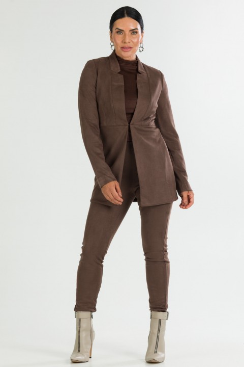 Blazer Alongado com Recorte Frontal de Alfaiataria Feminina Electra - Chocolate - Tlic Rio