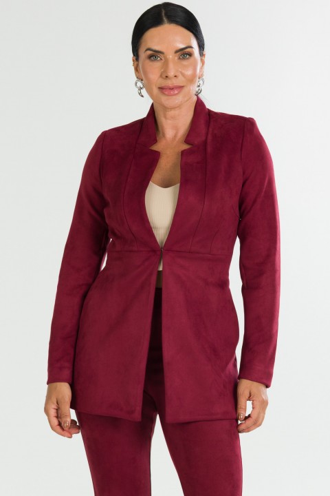 Blazer Alongado com Recorte Frontal de Alfaiataria Feminina Electra - Bordo - Tlic Rio