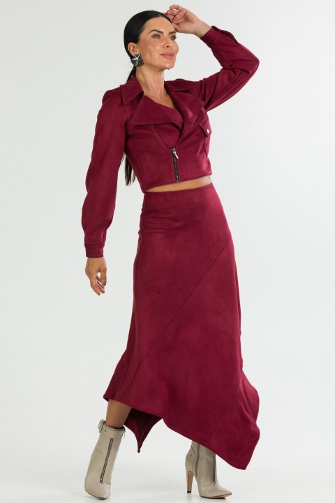Saia Midi de Suede Alfaiataria Feminina Anabela - Bordo - Tlic Rio