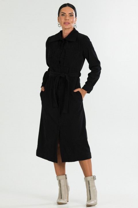 Vestido Midi Texturizado de Alfaiataria Feminina Lya - Preto - Tlic Rio