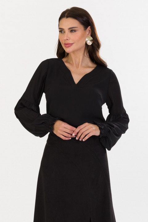 Blusa Manga Longa Bufante de Alfaiataria Feminina Mirian  - Preto - Tlic Rio