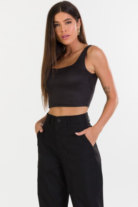Blusa Cropped Regata de Alfaiataria Feminina Capitu - Preto - Tlic Rio