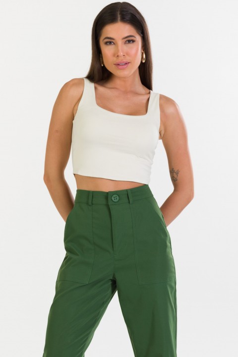 Blusa Cropped Regata de Alfaiataria Feminina Capitu - Bege - Tlic Rio