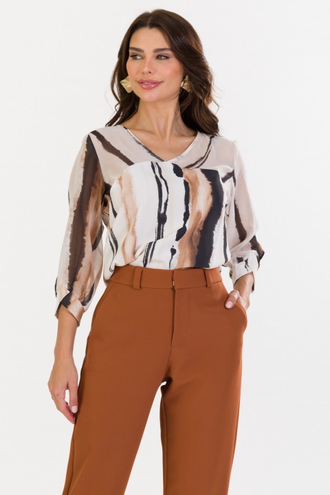 Blusa de Manga Longa Estampada de Alfaiataria Feminina Justine - Listrado - Tlic Rio