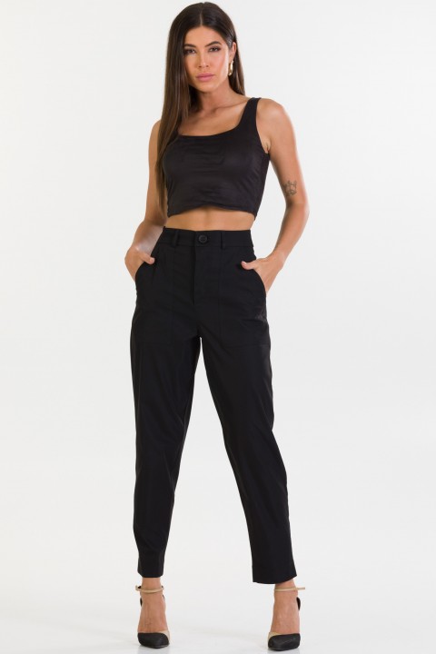 Calça Reta de Alfaiataria Feminina Kaila - Preto - Tlic Rio