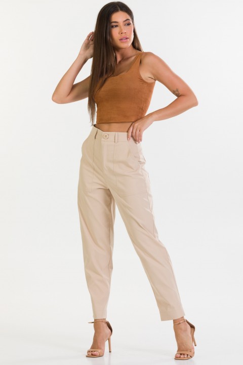Calça Reta de Alfaiataria Feminina Kaila - Bege Fendi - Tlic Rio
