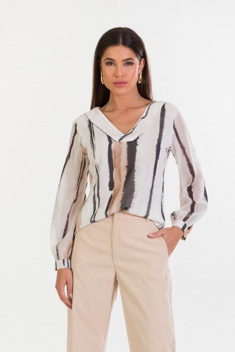 Blusa de Manga Longa Estampada de Alfaiataria Feminina Hilma - Listrado - Tlic Rio