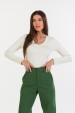 Blusa Manga Longa Decote V Suede de Alfaiataria Feminina Karina - Bege - Tlic Rio