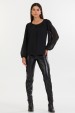 Blusa Manga Longa com Transparência de Alfaiataria Feminina Coralina - Preto - Tlic Rio