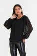 Blusa Manga Longa com Transparência de Alfaiataria Feminina Coralina - Preto - Tlic Rio