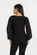 Blusa Manga Longa com Transparência de Alfaiataria Feminina Coralina - Preto - Tlic Rio