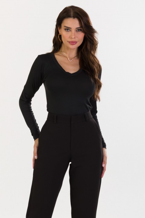 Blusa Manga Longa Basica de Alfaiataria Feminina Juliana - Preto - Tlic Rio