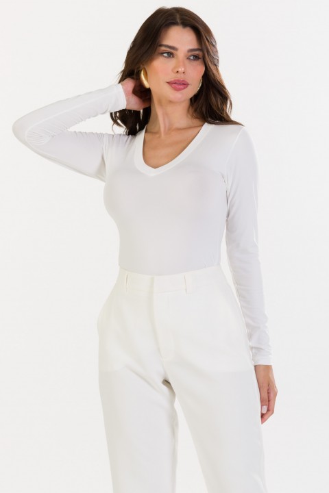 Blusa Manga Longa Basica de Alfaiataria Feminina Juliana - Off White - Tlic Rio