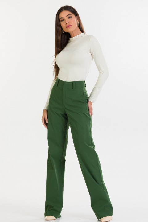 Calça Reta de Alfaiataria Feminina Pérola - Verde Militar - Tlic Rio