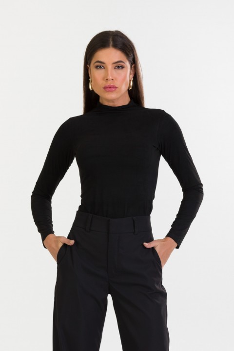Blusa Manga Longa com Gola Alta de Alfaiataria Feminina Kezia - Preto - Tlic Rio