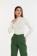 Blusa Manga Longa com Gola Alta de Alfaiataria Feminina Kezia - Bege - Tlic Rio