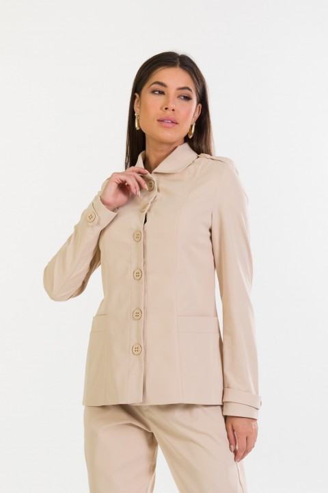 Casaco com Bolsos de Alfaiataria Feminina Matilde - Bege Fendi - Tlic Rio
