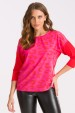Blusa de Alfaiataria Meia Manga Keila - Onça Pink com Vermelho - Tlic Rio