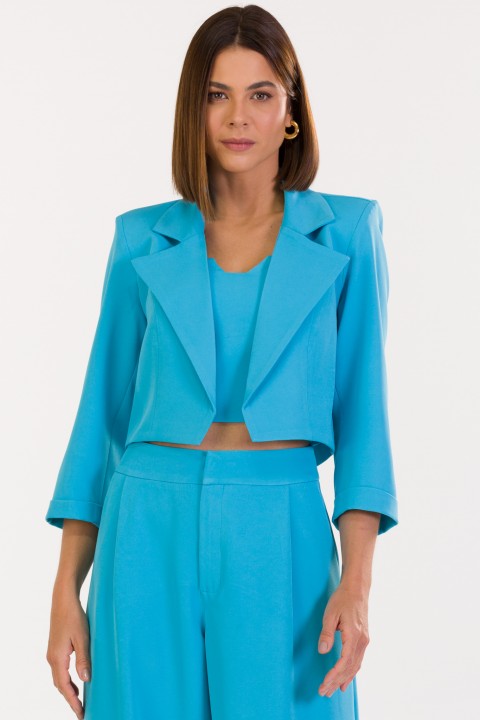 Blazer Cropped de Alfaiataria Feminina Beverly - Azul  - Tlic Rio