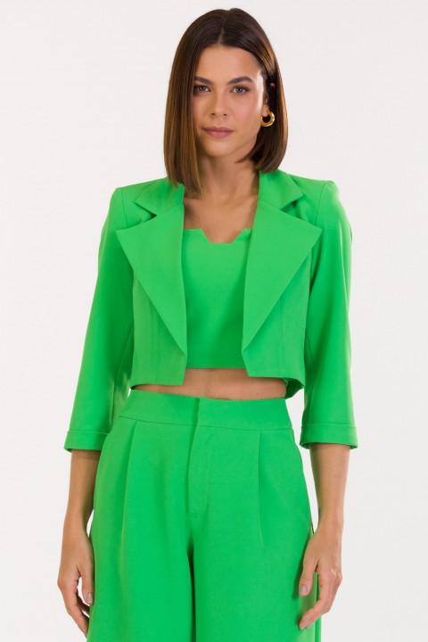 Blazer Cropped de Alfaiataria Feminina Beverly - Verde Chroma - Tlic Rio