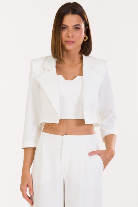 Blazer Cropped de Alfaiataria Feminina Beverly - Off White - Tlic Rio