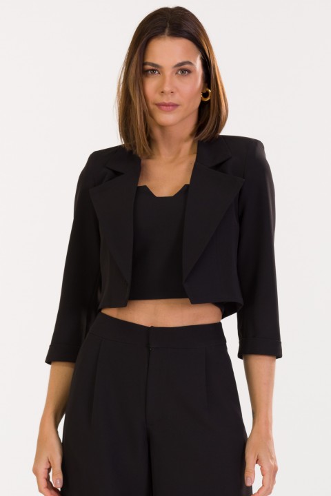 Blazer Cropped de Alfaiataria Feminina Beverly - Preto - Tlic Rio