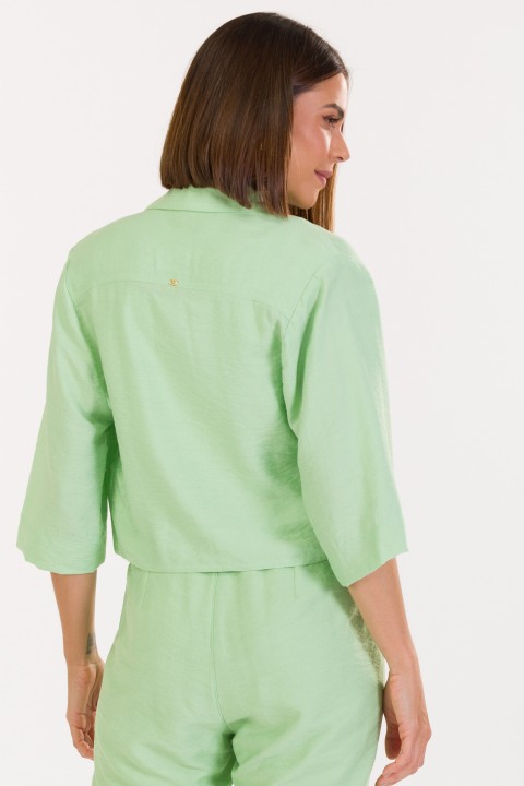 Camisa Cropped De Alfaiataria Feminina Samia Verde Claro