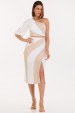 Saia Midi de Alfaiataria Feminina Desirrée - Off White com Bege - Tlic Rio